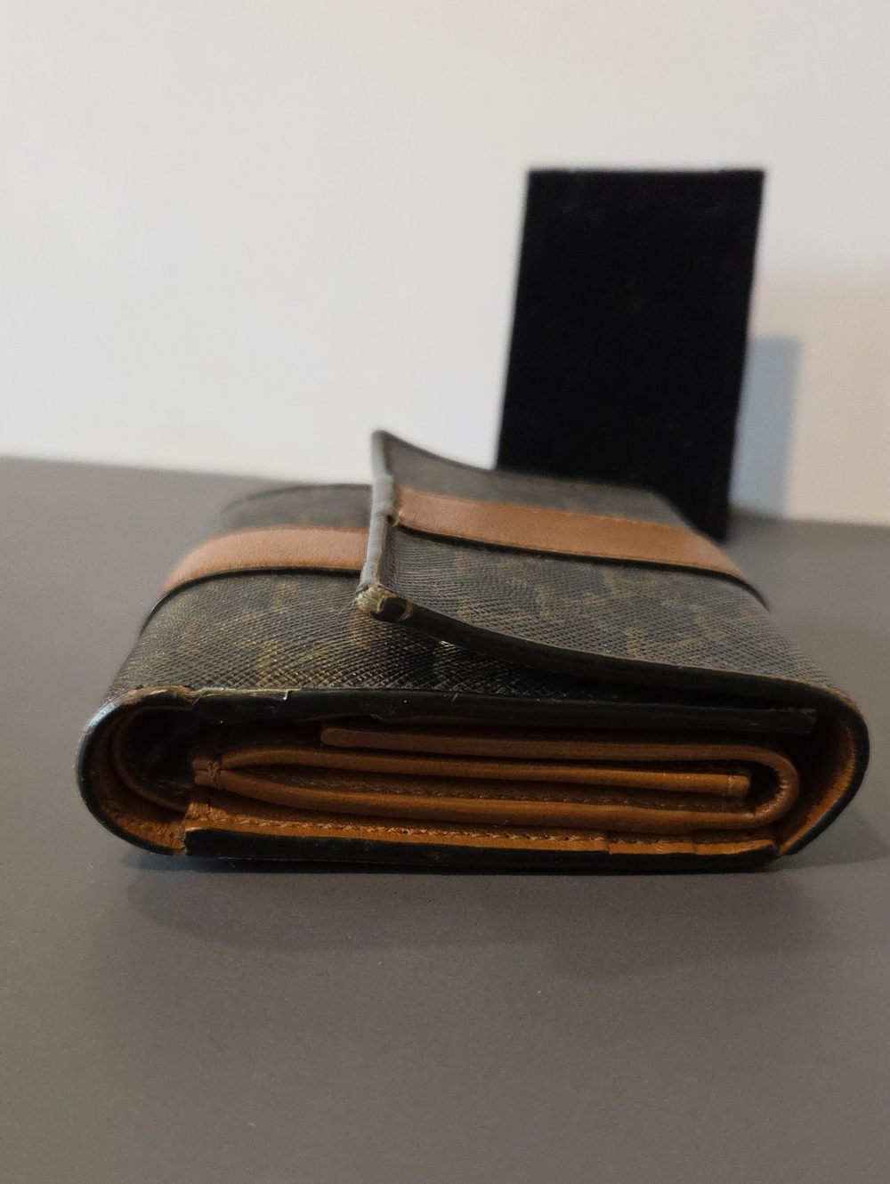 Celine Triomphe Pattern Compact Trifold Wallet in Dark Brown with Tan Accent - Picture 7 of 11